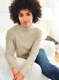 Pullover|heine Stehkragenpullover mit 20% Kaschmir sand-meliert