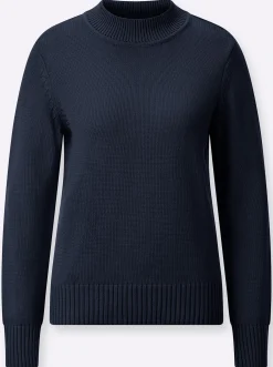 Pullover| Stehkragenpullover mit Baumwolle marine