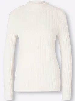 Pullover|heine Stehkragenpullover mit breitem Rippenmuster ecru