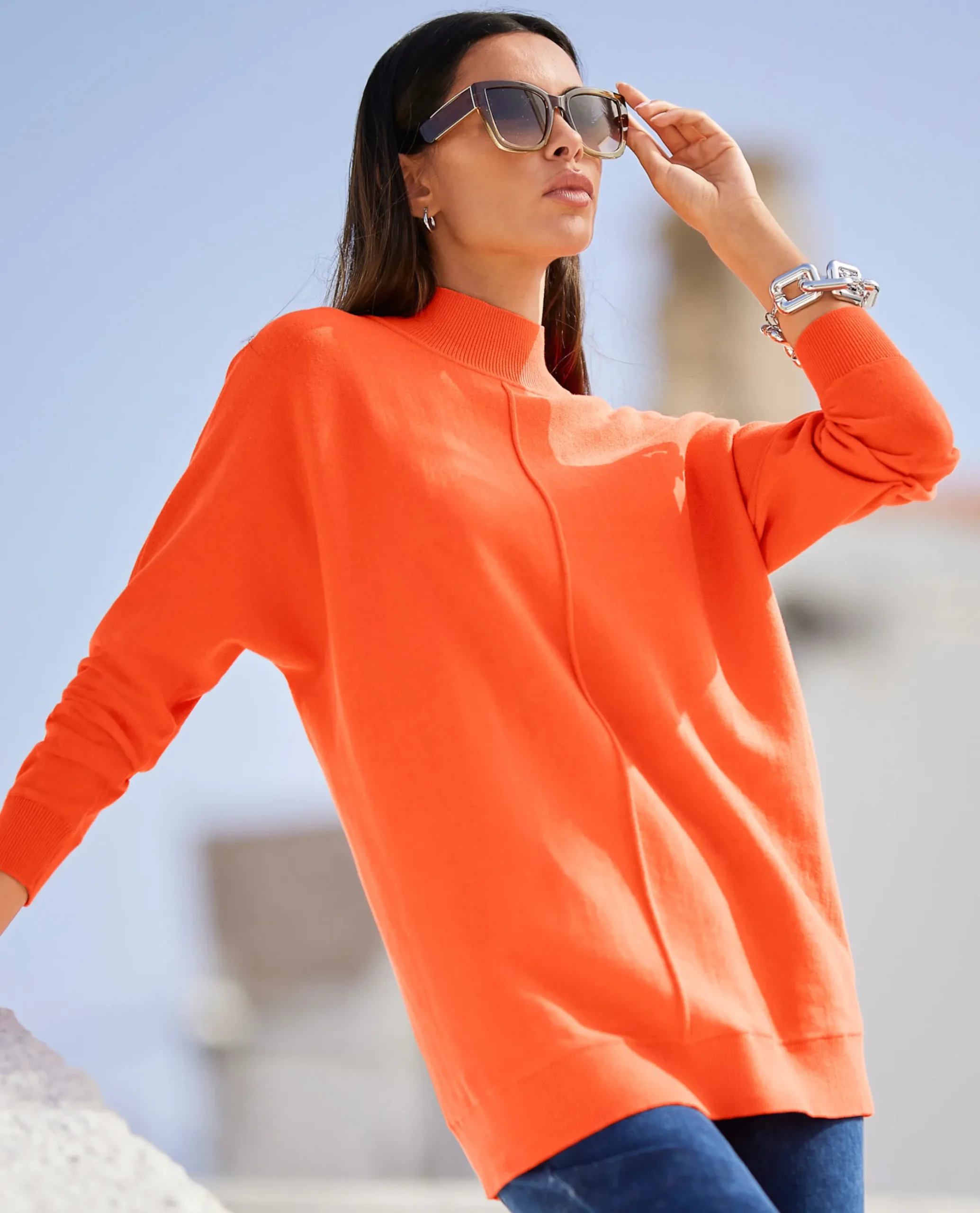 Pullover|heine Stehkragenpullover mit Fledermaus-Ärmel orange