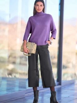 Pullover|heine Stehkragenpullover mit Fledermaus-Ärmeln lila