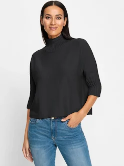 Pullover|heine Stehkragenpullover mit Fledermaus-Ärmeln schwarz