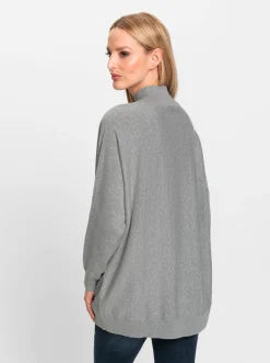 Pullover|heine Stehkragenpullover mit Fledermaus-Ärmel grau-meliert