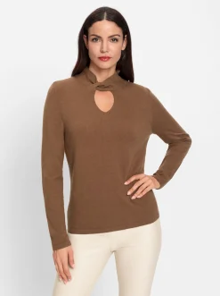 Pullover|heine Stehkragenpullover mit geknotetem Detail braun