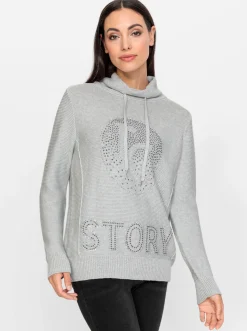 Pullover|heine Stehkragenpullover mit Glitzer-Details hellgrau-meliert