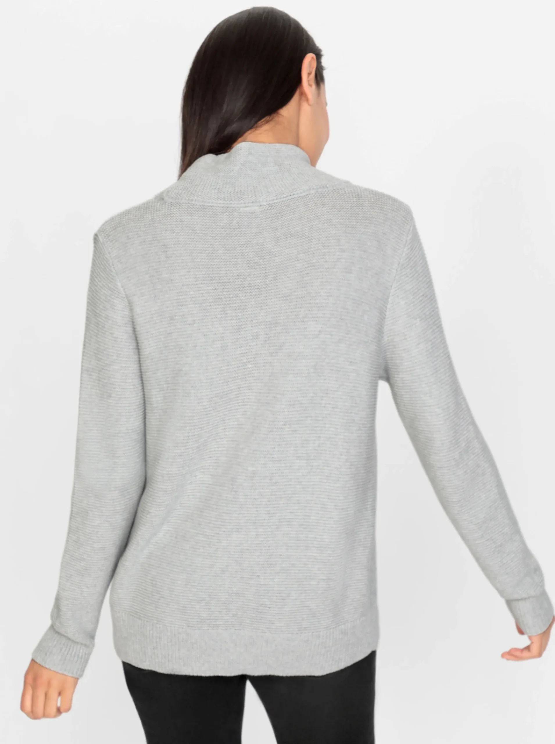 Pullover|heine Stehkragenpullover mit Glitzer-Details hellgrau-meliert
