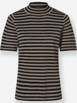 Pullover|heine Stehkragenpullover mit Ringel-Dessin schwarz-taupe-gestreift