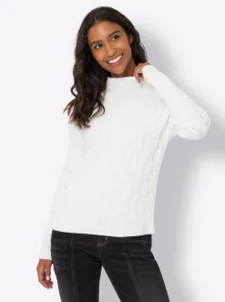 Pullover|heine Stehkragenpullover mit Zopfmuster, ECOVERO-Qualität ecru