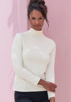 Strandmode|Shirts|LASCANA Stehkragenshirt graugrün,creme