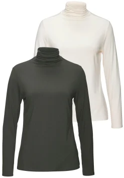 Strandmode|Shirts|LASCANA Stehkragenshirt graugrün,creme