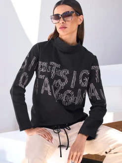 Shirts|heine Stehkragenshirt mit Schrift- und Animalprint schwarz