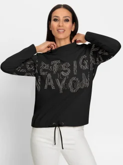 Shirts|heine Stehkragenshirt mit Schrift- und Animalprint schwarz