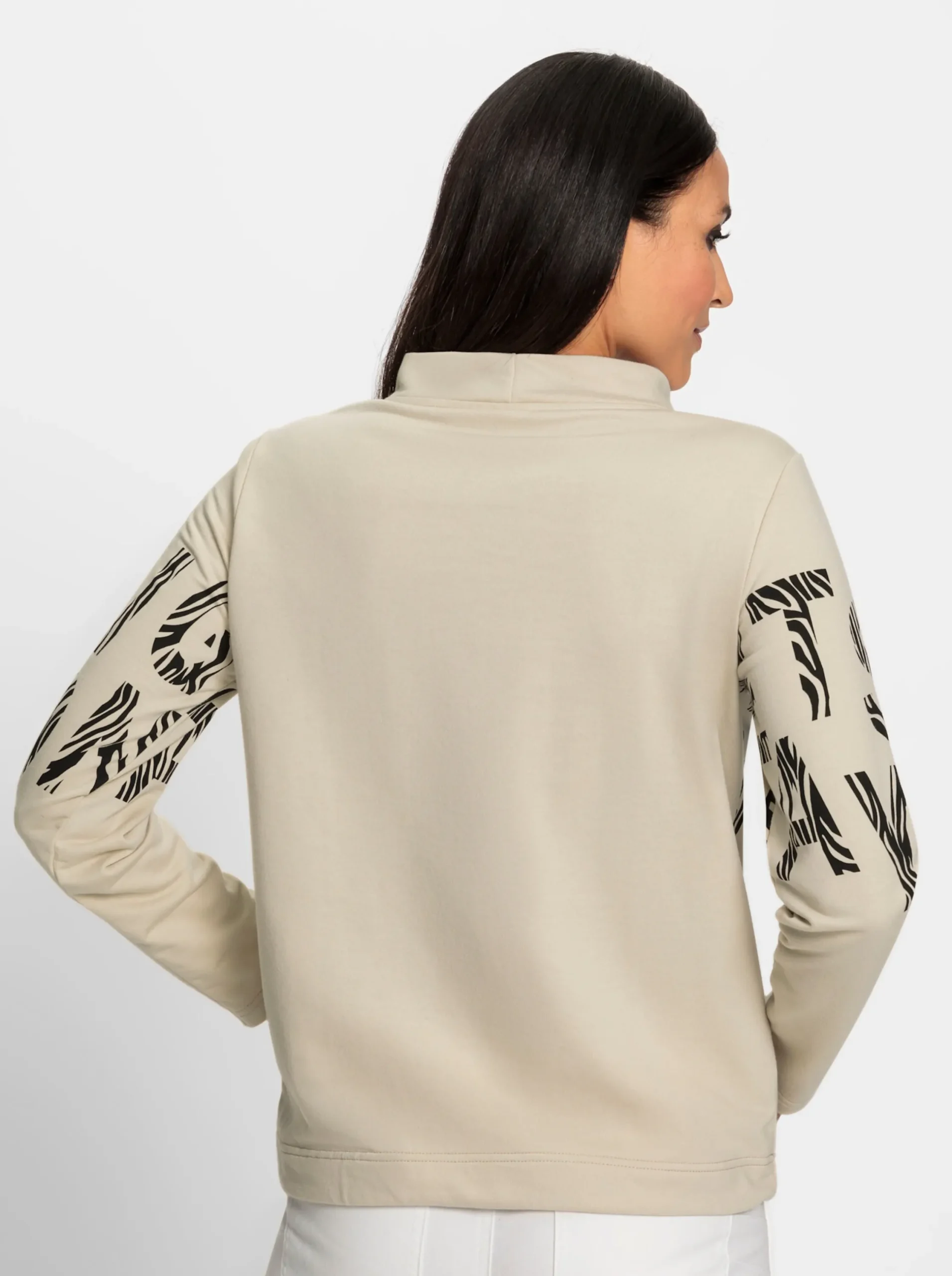 Shirts|heine Stehkragenshirt mit Schrift- und Animalprint sand