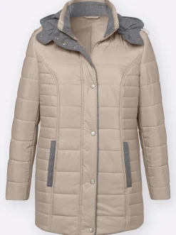 Jacken| Steppjacke mit abnehmbarer Kapuze sesam