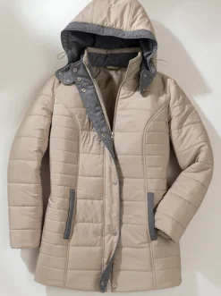 Jacken| Steppjacke mit abnehmbarer Kapuze sesam