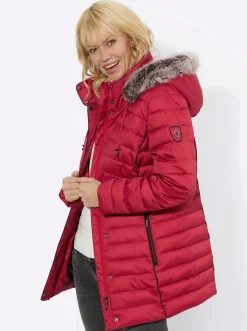 Jacken| Steppjacke mit abnehmbarem Pelz-Imitat rot-kirsche-gemustert