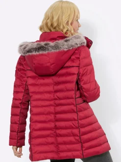 Jacken| Steppjacke mit abnehmbarem Pelz-Imitat rot-kirsche-gemustert