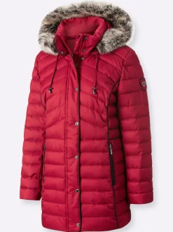 Jacken| Steppjacke mit abnehmbarem Pelz-Imitat rot-kirsche-gemustert