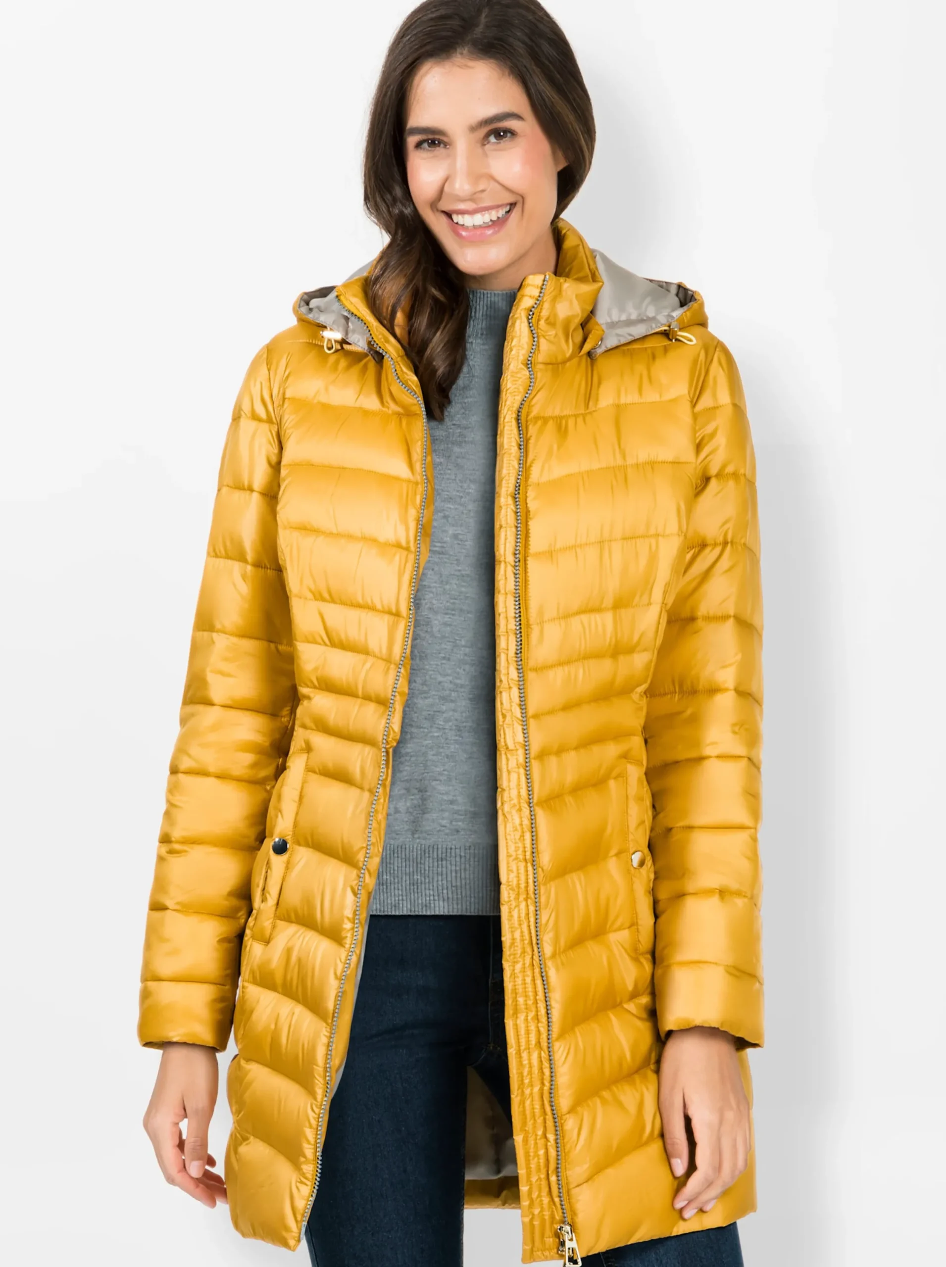 Jacken| Steppjacke mit dezentem Glanz ocker