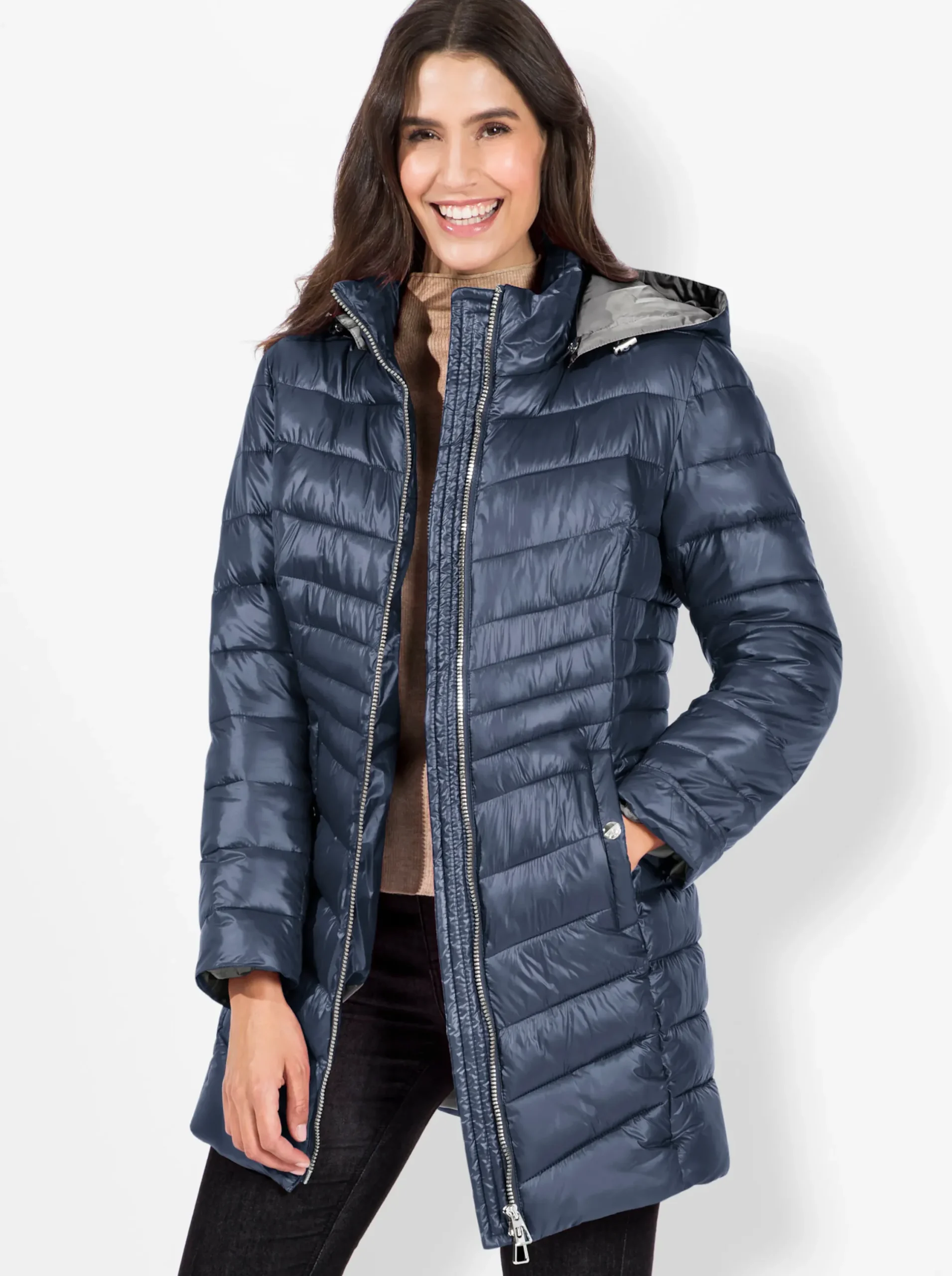 Jacken| Steppjacke mit dezentem Glanz rauchblau