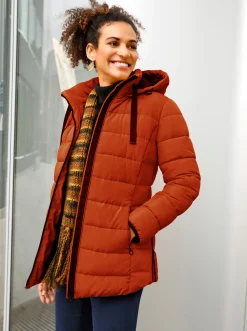 Jacken| Steppjacke mit elastischer Kontrast-Paspelierung rostrot