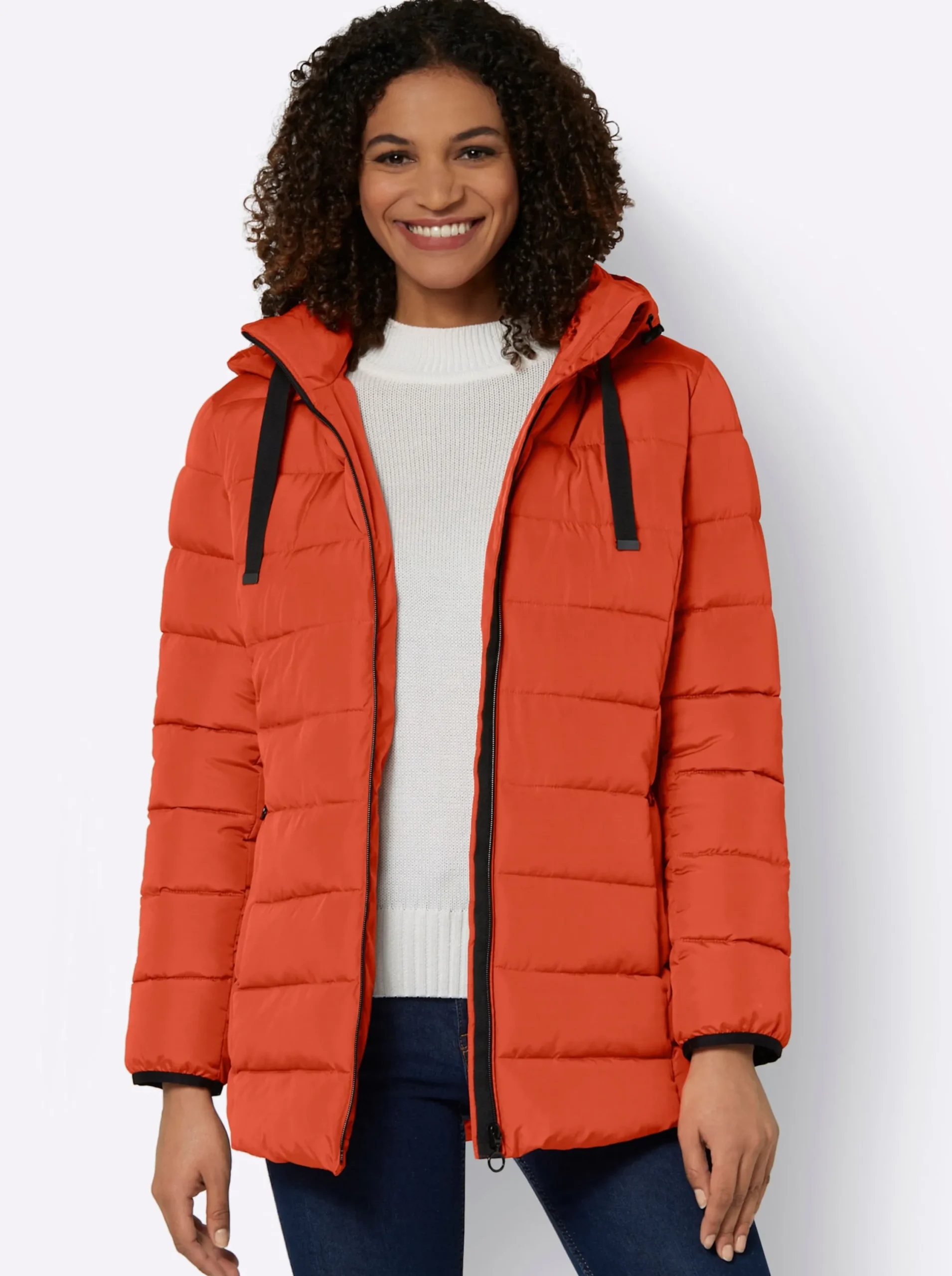 Jacken| Steppjacke mit elastischer Kontrast-Paspelierung rostrot