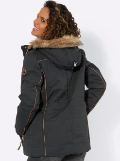 Jacken| Steppjacke mit Pelz-Imitat, abknöpfbar schwarz