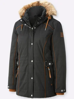 Jacken| Steppjacke mit Pelz-Imitat, abknöpfbar schwarz