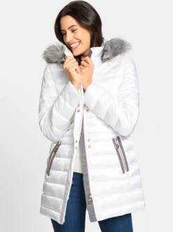 Jacken| Steppjacke mit Pelz-Imitat weiß