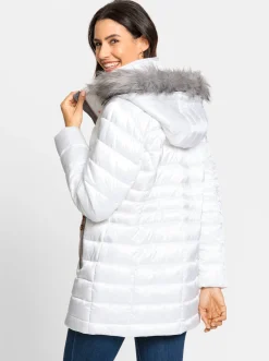 Jacken| Steppjacke mit Pelz-Imitat weiß