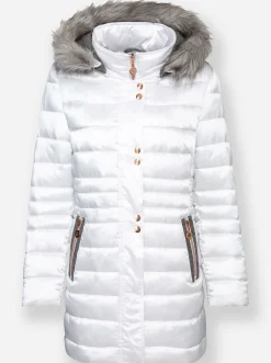 Jacken| Steppjacke mit Pelz-Imitat weiß