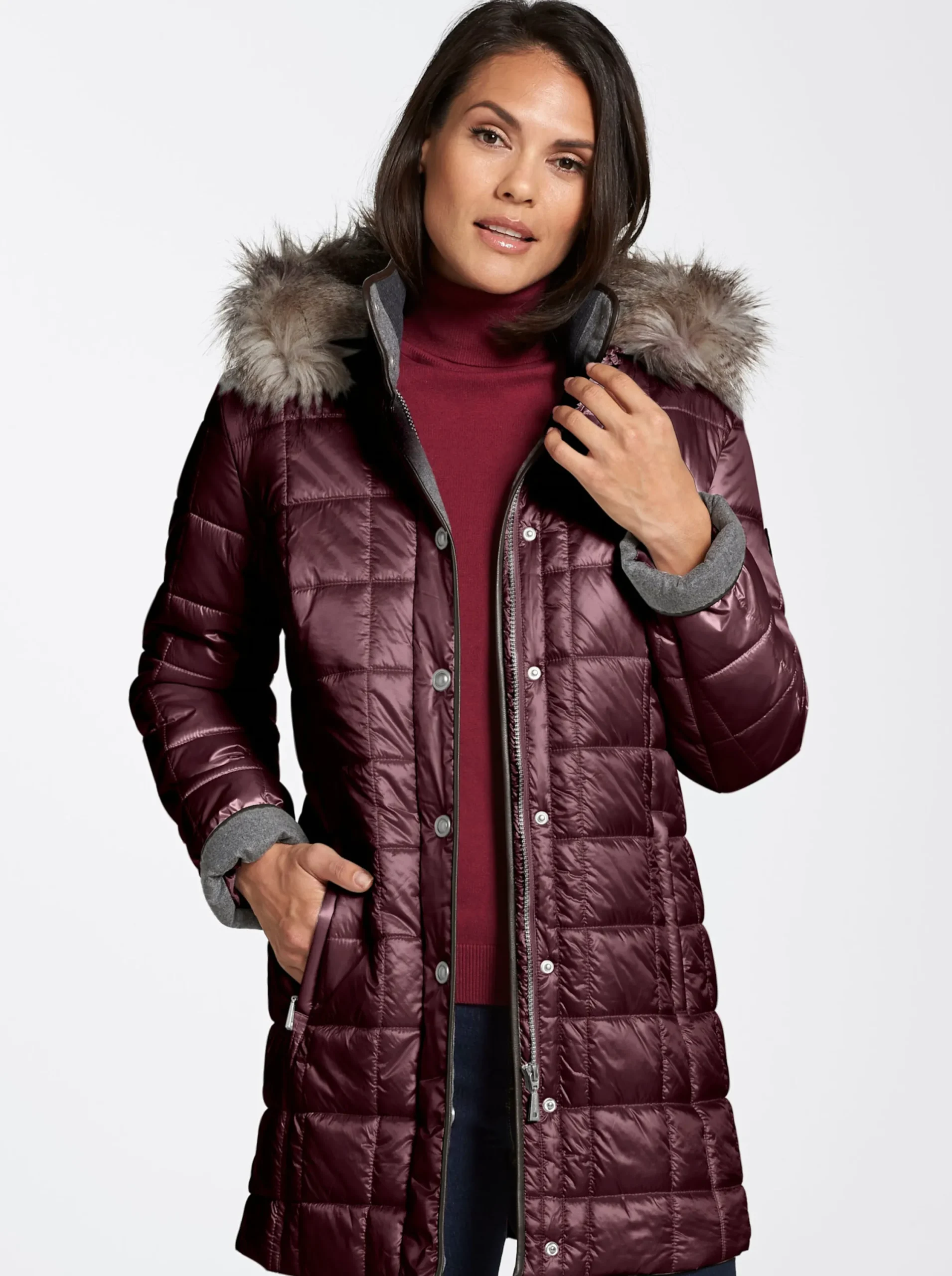 Mäntel|Jacken| Steppjacke mit Reißverschluss-Seitenschlitzen bordeaux