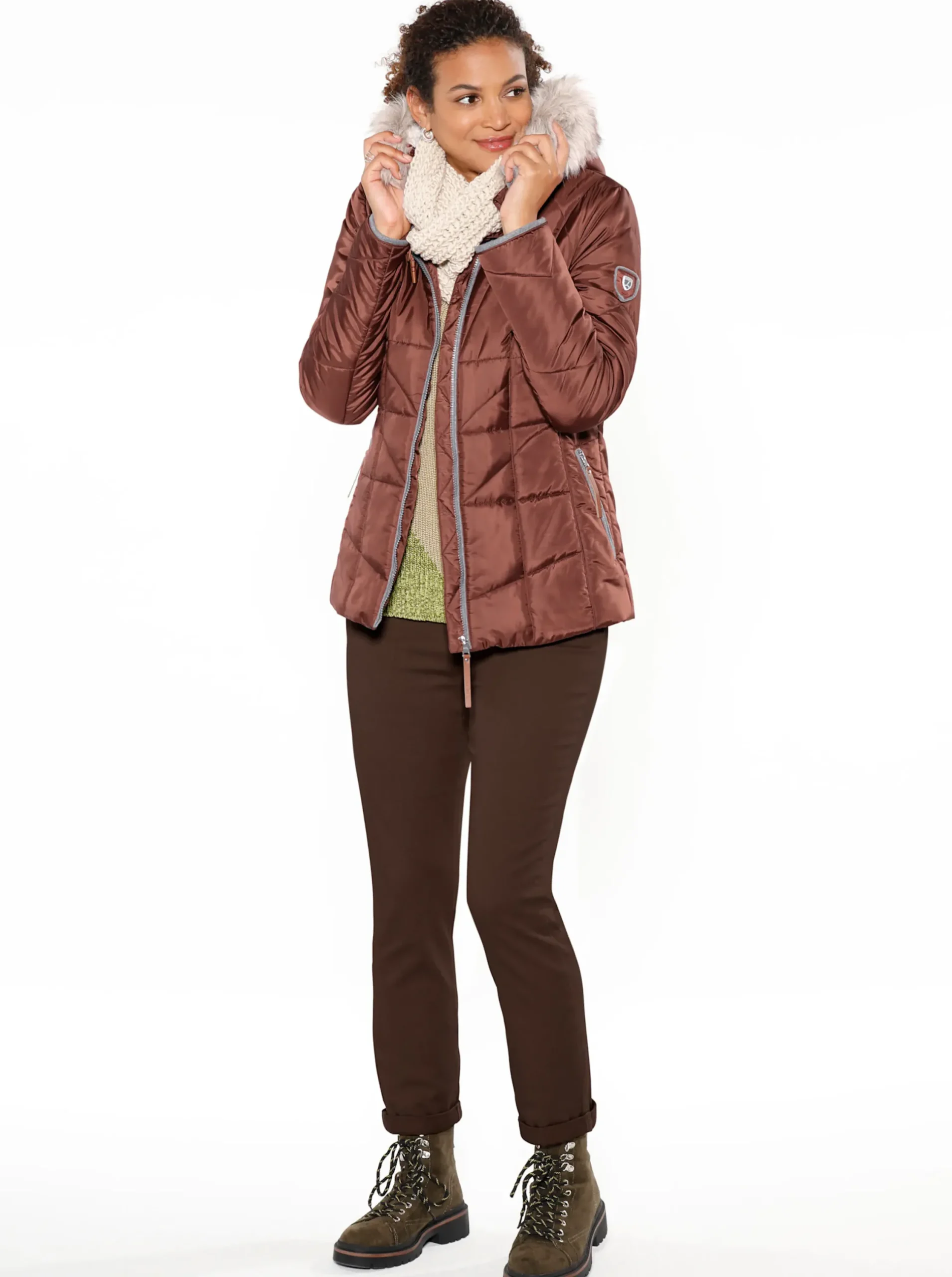 Jacken| Steppjacke mit Teddy-Fleece rotbraun