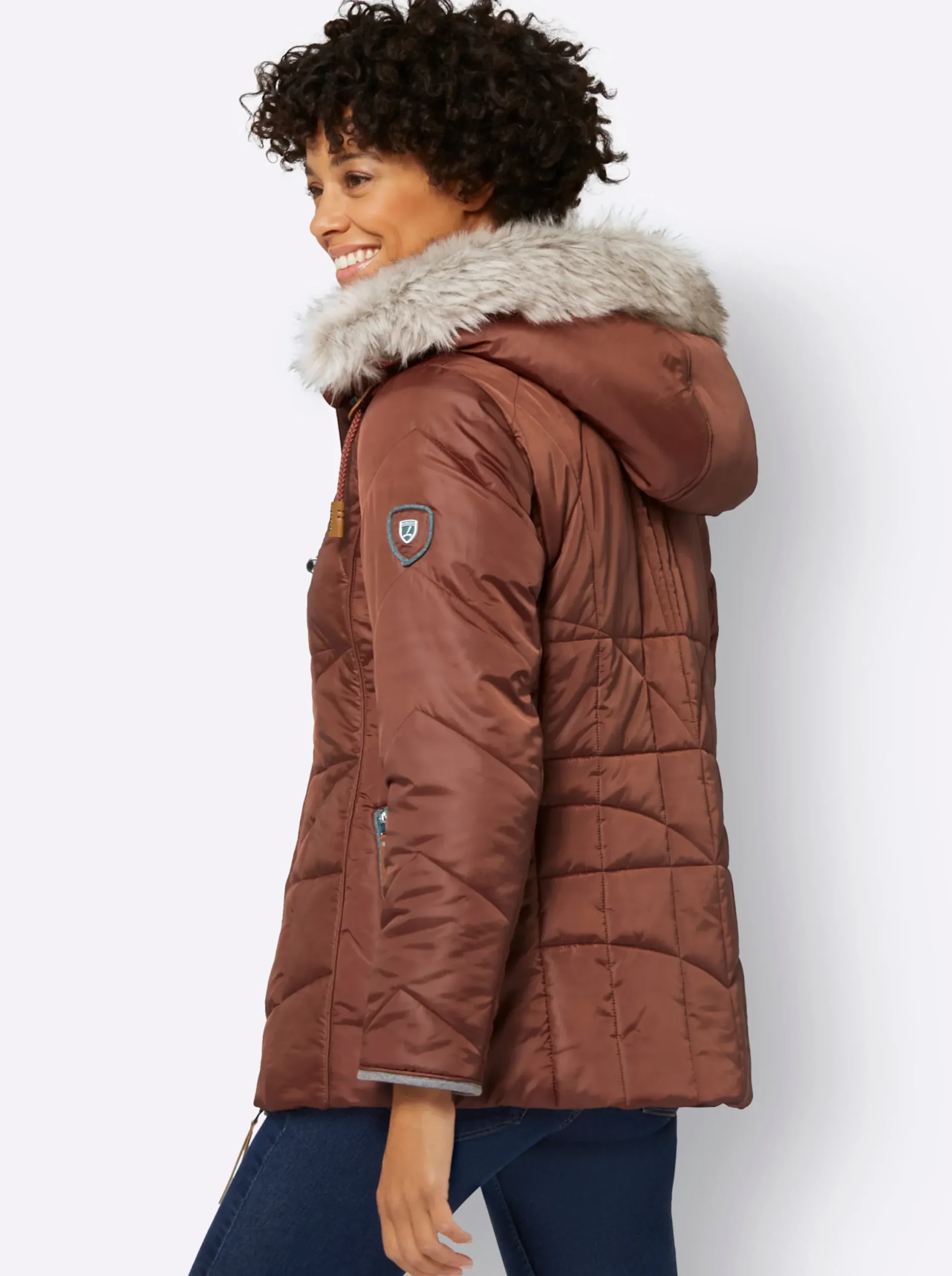 Jacken| Steppjacke mit Teddy-Fleece rotbraun