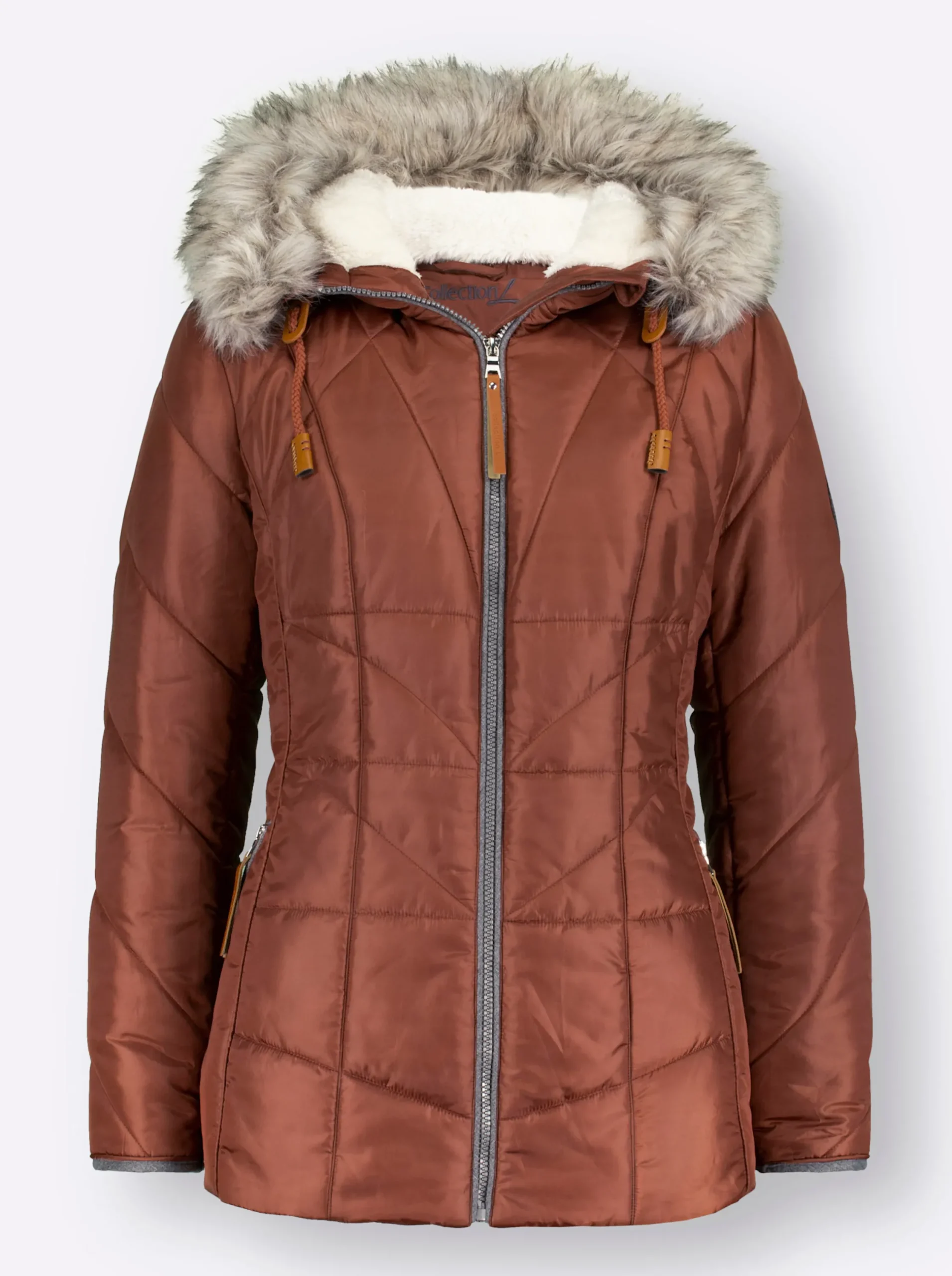 Jacken| Steppjacke mit Teddy-Fleece rotbraun