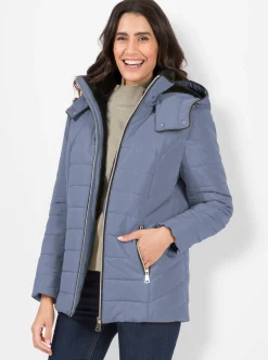 Jacken| Steppjacke mit Teddy-Fleece innen rauchblau