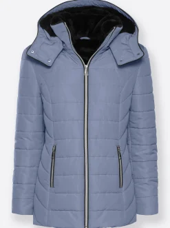 Jacken| Steppjacke mit Teddy-Fleece innen rauchblau