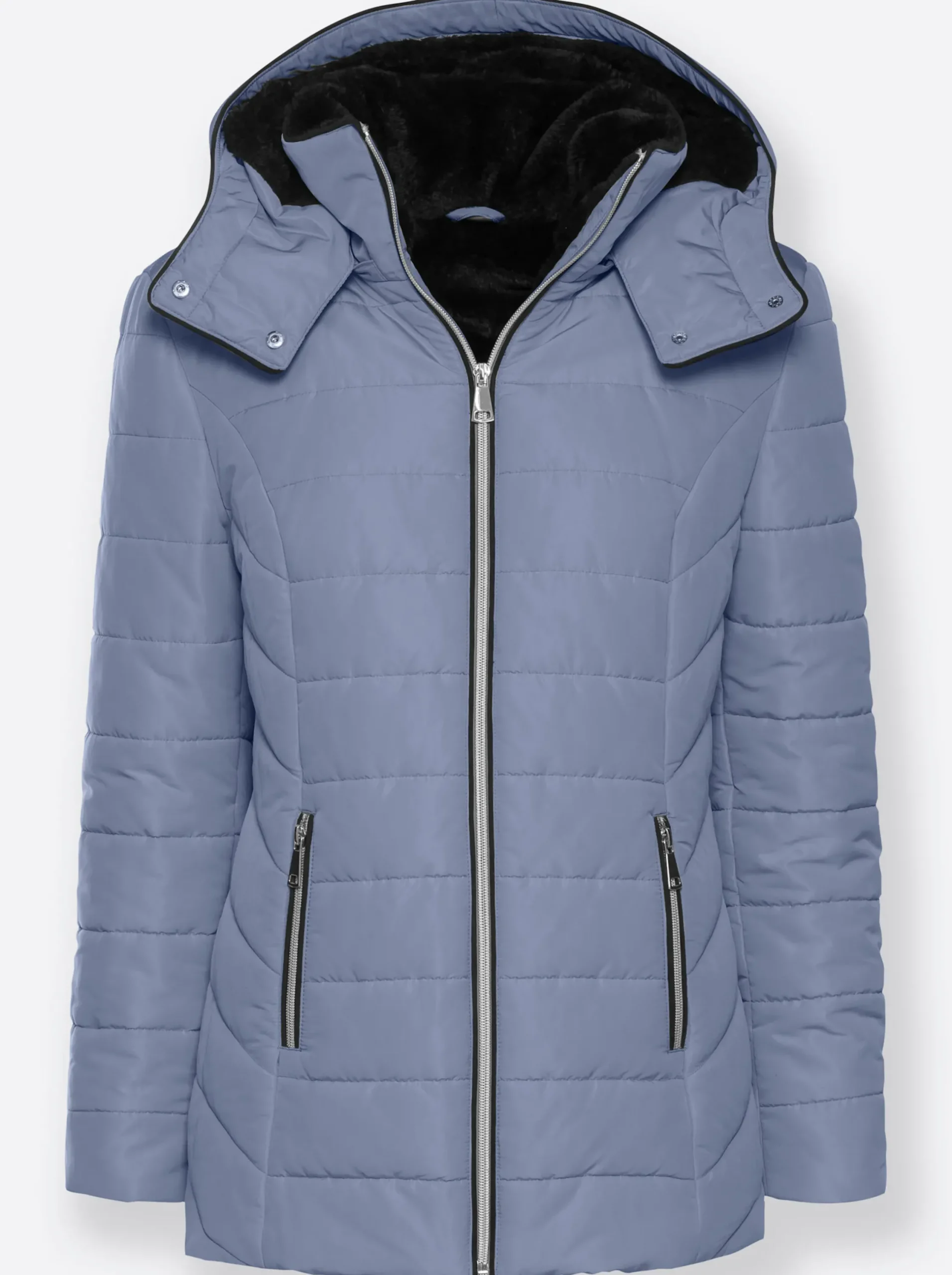 Jacken| Steppjacke mit Teddy-Fleece innen rauchblau