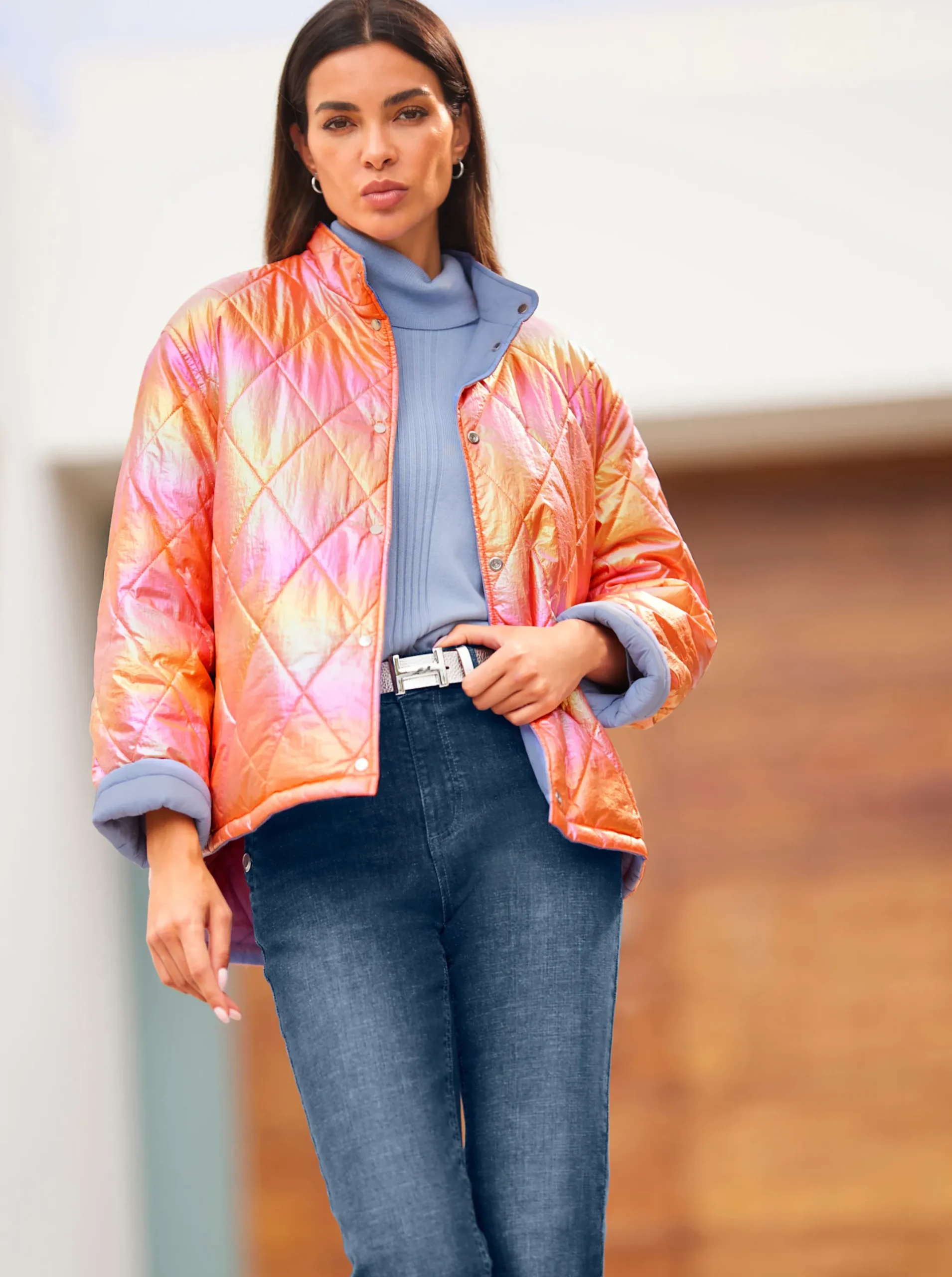 Jacken|heine Steppjacke mit Wende-Funktion bleu-orange