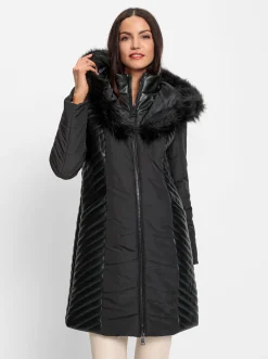 Mäntel|heine Steppmantel mit Leder- und Pelz-Imitat schwarz