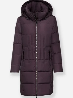 Mäntel| Steppmantel mit Raffung am Stehkragen aubergine