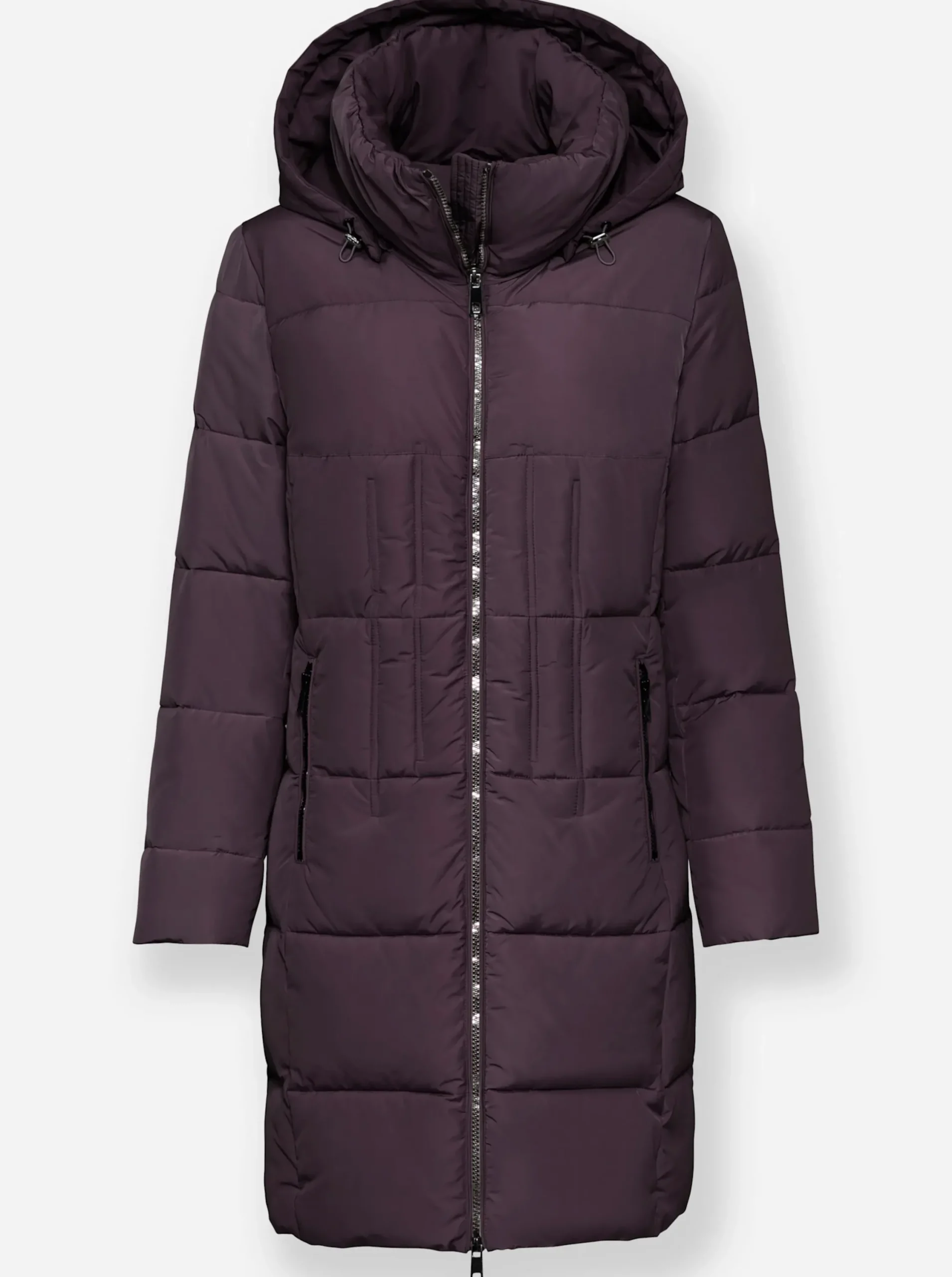 Mäntel| Steppmantel mit Raffung am Stehkragen aubergine