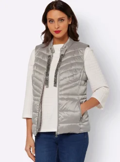 Jacken| Steppweste mit Glitzersteinchen am Zierband taupe