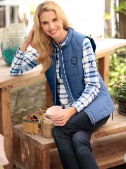 Jacken| Steppweste mit Reißverschluss-Taschen jeansblau