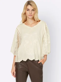 Blusen|heine Stickereibluse champagner