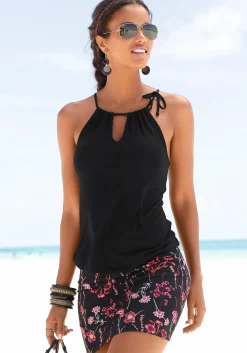 Strandkleider|LASCANA Strandkleid schwarz-bedruckt