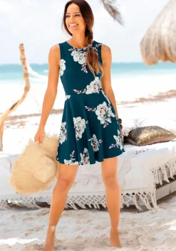 Strandkleider|Beachtime Strandkleid blau-geblümt