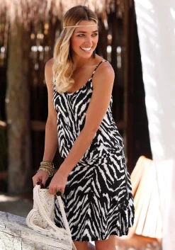 Kleider|Beachtime Strandkleid schwarz-weiß-bedruckt