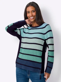 Pullover|heine Streifenpullover im Patentstrick salbei-marine-geringelt