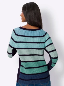 Pullover|heine Streifenpullover im Patentstrick salbei-marine-geringelt